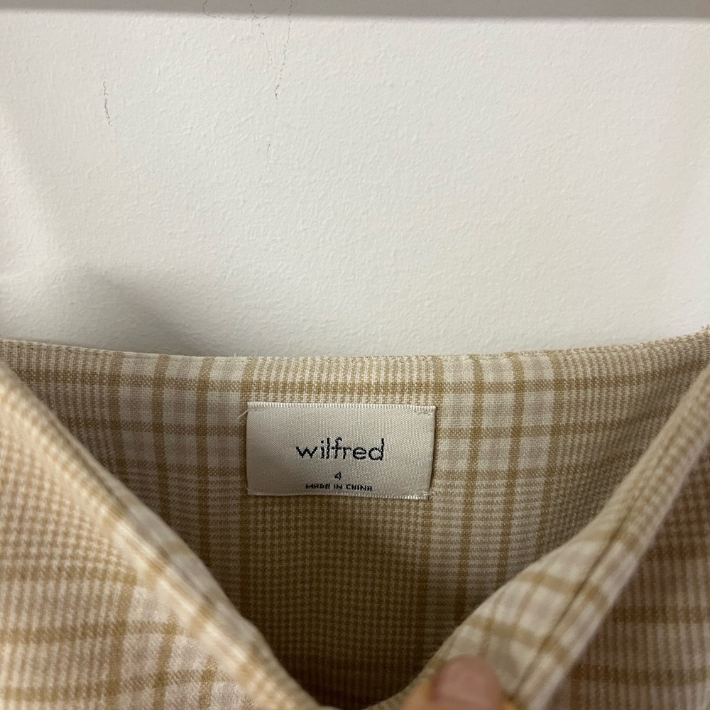 Wilfred Aritzia Isabelle Plaid Mini Dress Tan Cream Slip Cami Size 4 - Picture 7 of 11